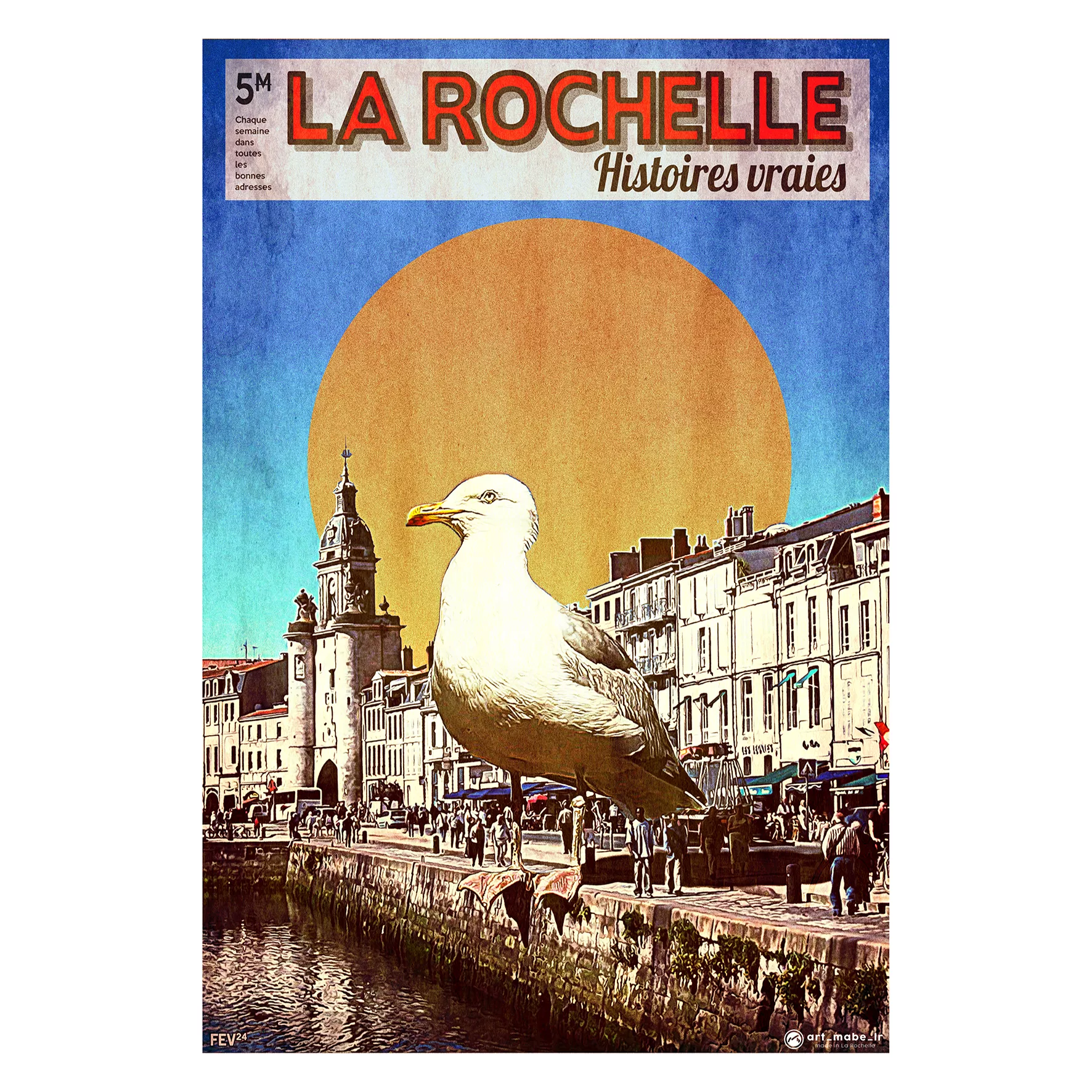 Détail impression papier mat 250g affiche La Rochelle Image 3 → Affiche déco murale bord de mer La Rochelle salon contemporain