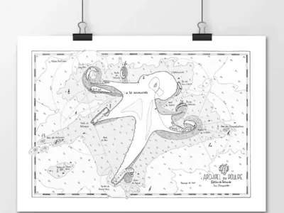 Affiche carte marine imaginaire Archipel du Poulpe