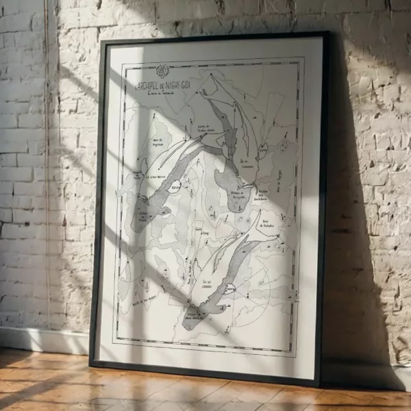 Poster Art - Koi Carp-Themed Imaginary Marine Map in Ink Print – Image 2