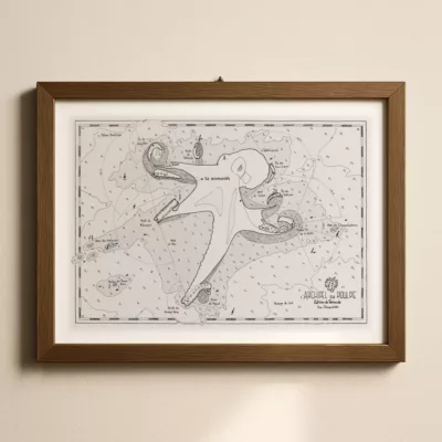 Illustration poulpe carte marine à l’encre